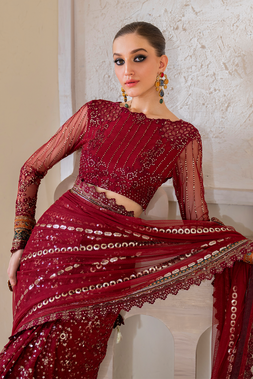Iznik | Chinnon Chiffon | CC-49 Embroidered Net - House Of Hania