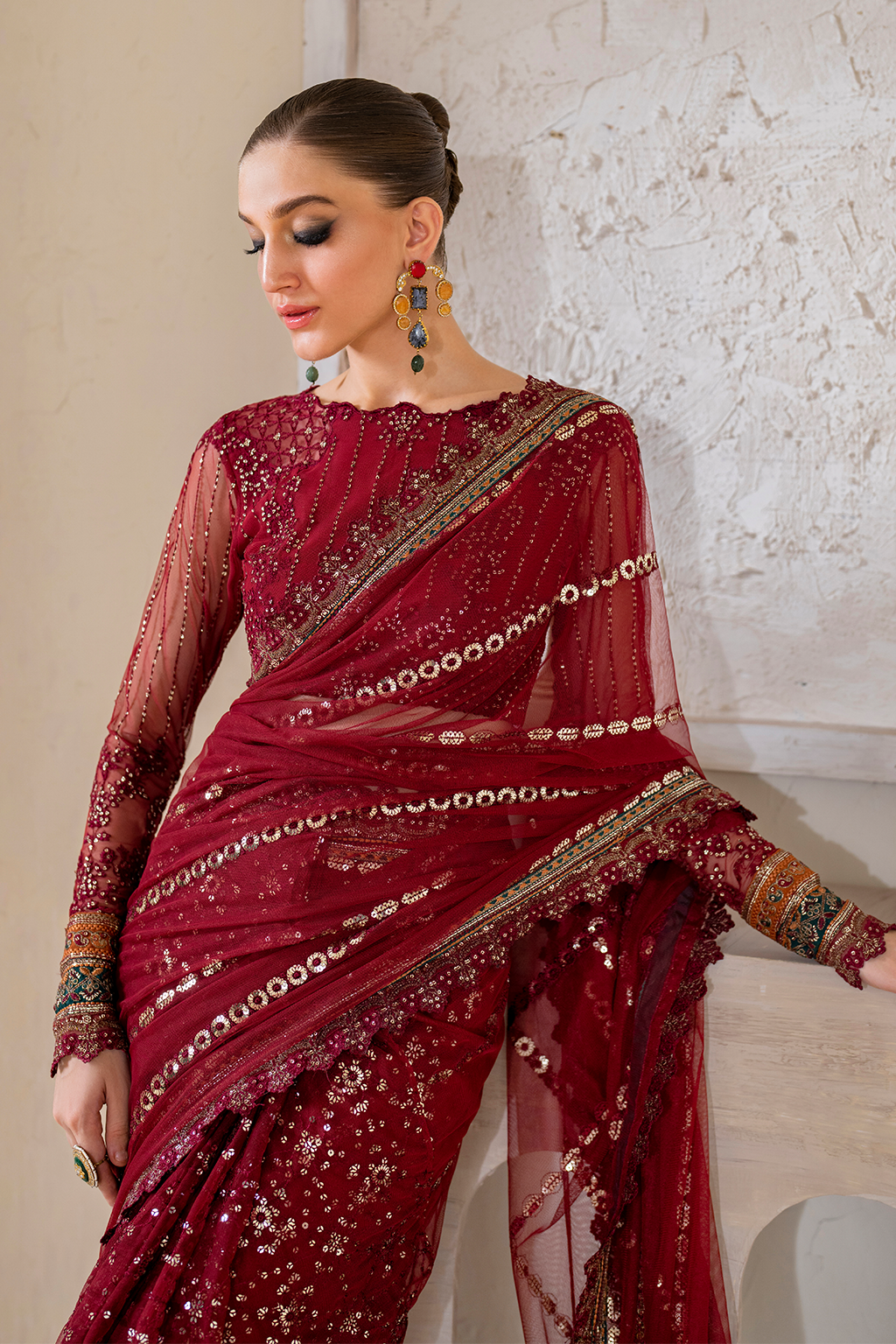 Iznik | Chinnon Chiffon | CC-49 Embroidered Net - House Of Hania