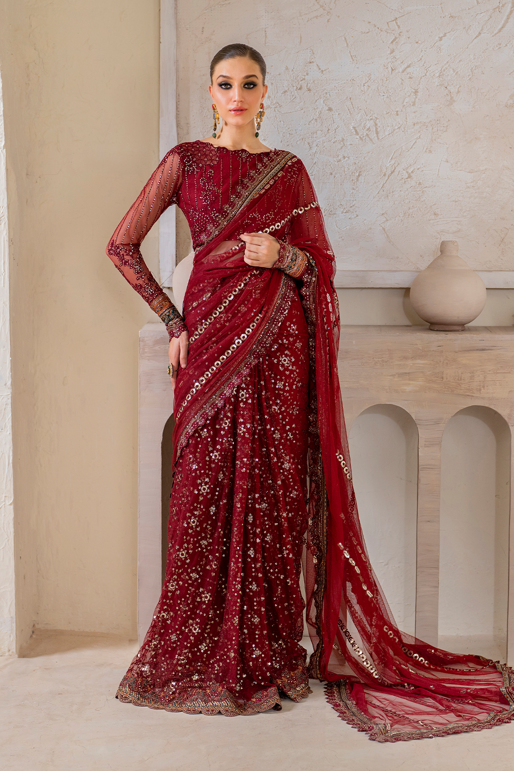 Iznik | Chinnon Chiffon | CC-49 Embroidered Net - House Of Hania