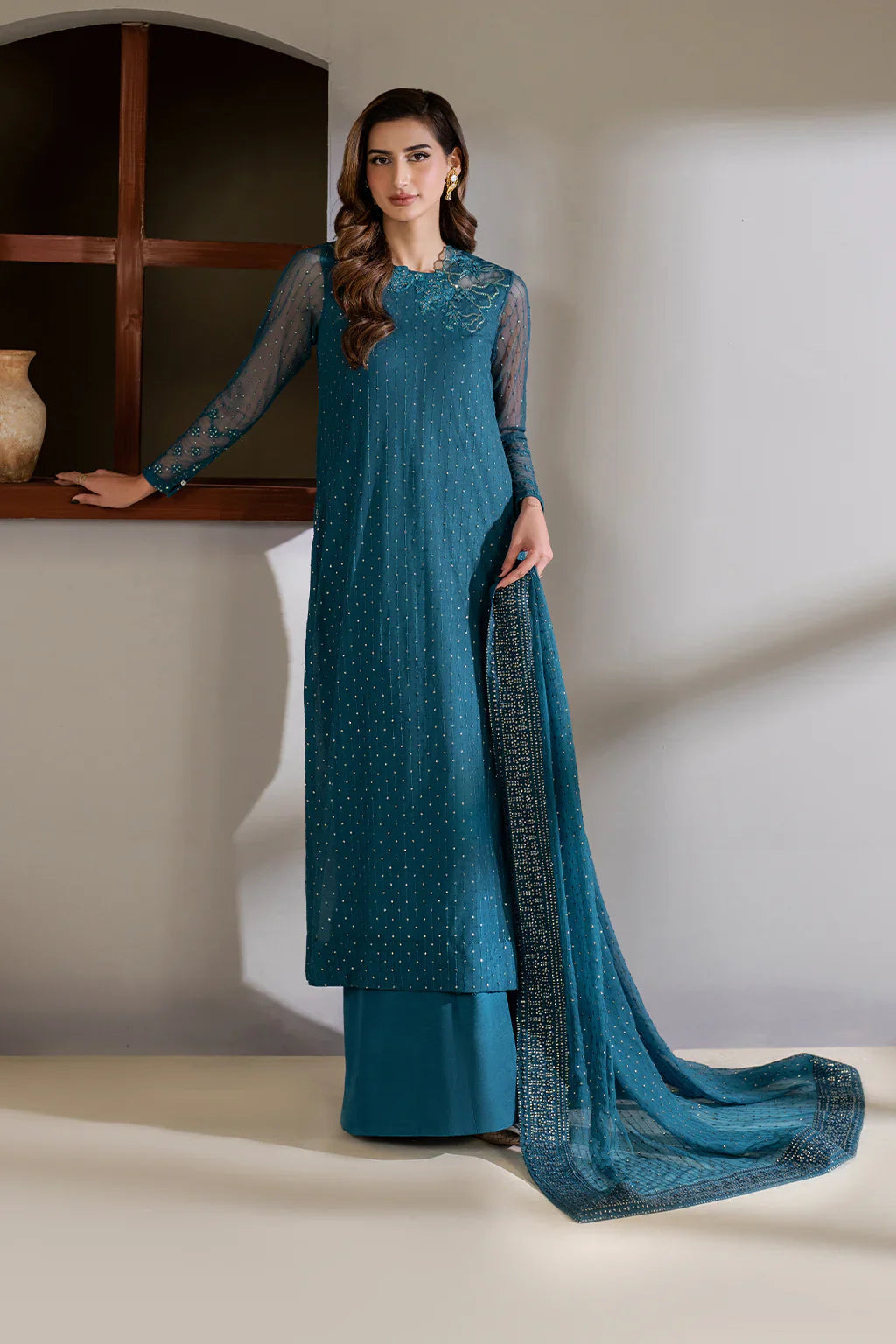 Iznik | Chinon Chiffon | CC-57 Embroidered Net - House Of Hania