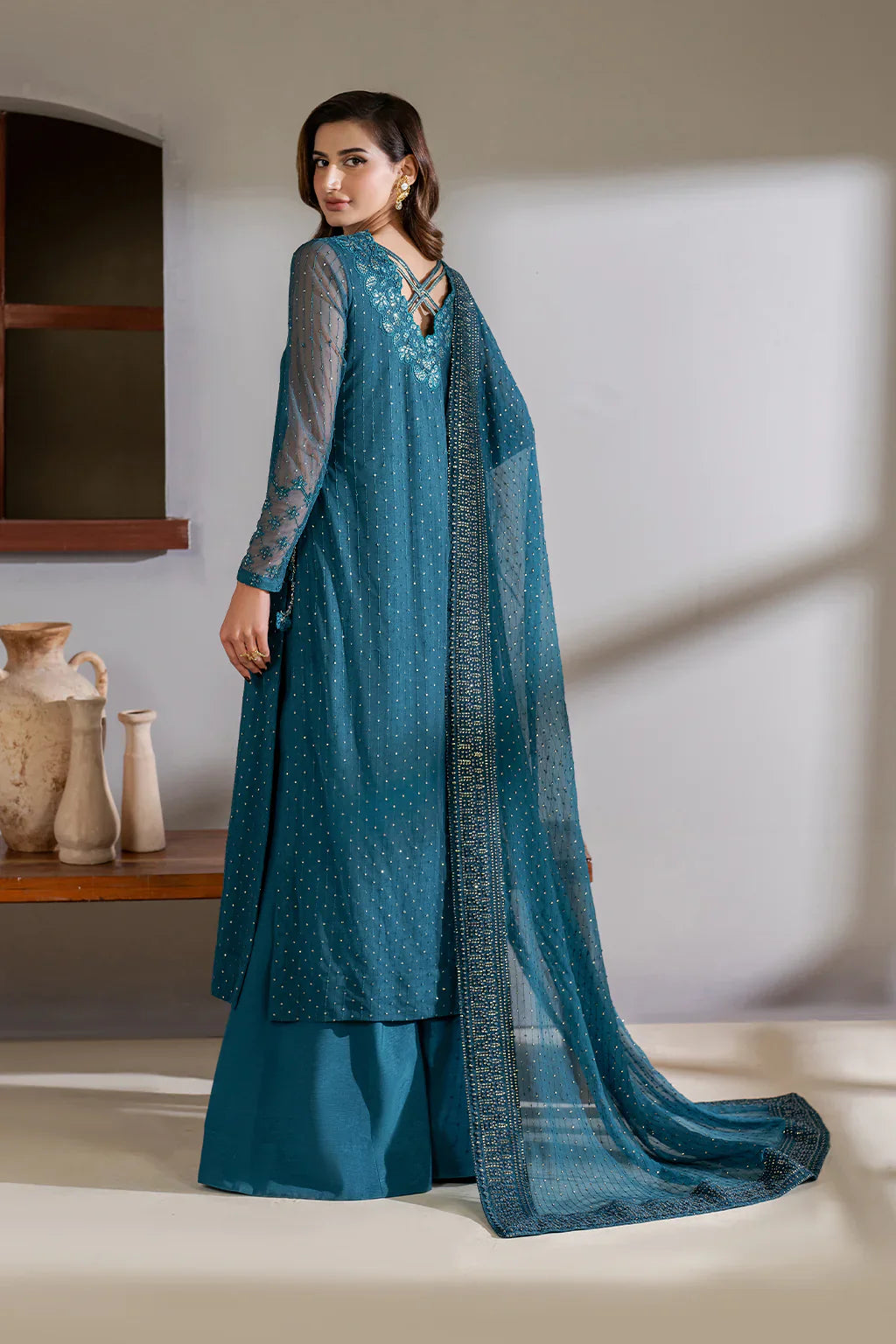 Iznik | Chinon Chiffon | CC-57 Embroidered Net - House Of Hania
