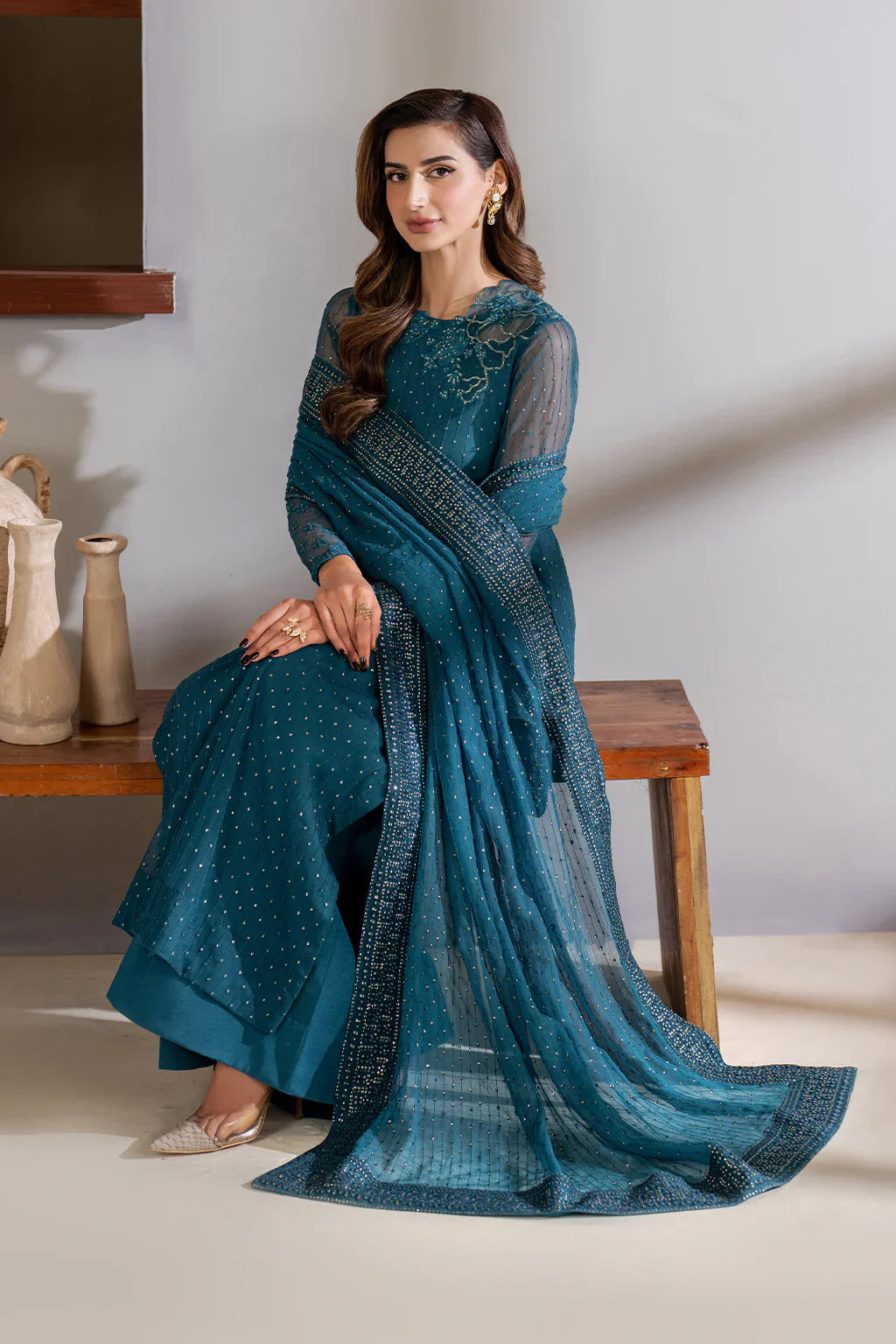 Iznik | Chinon Chiffon | CC-57 Embroidered Net - House Of Hania