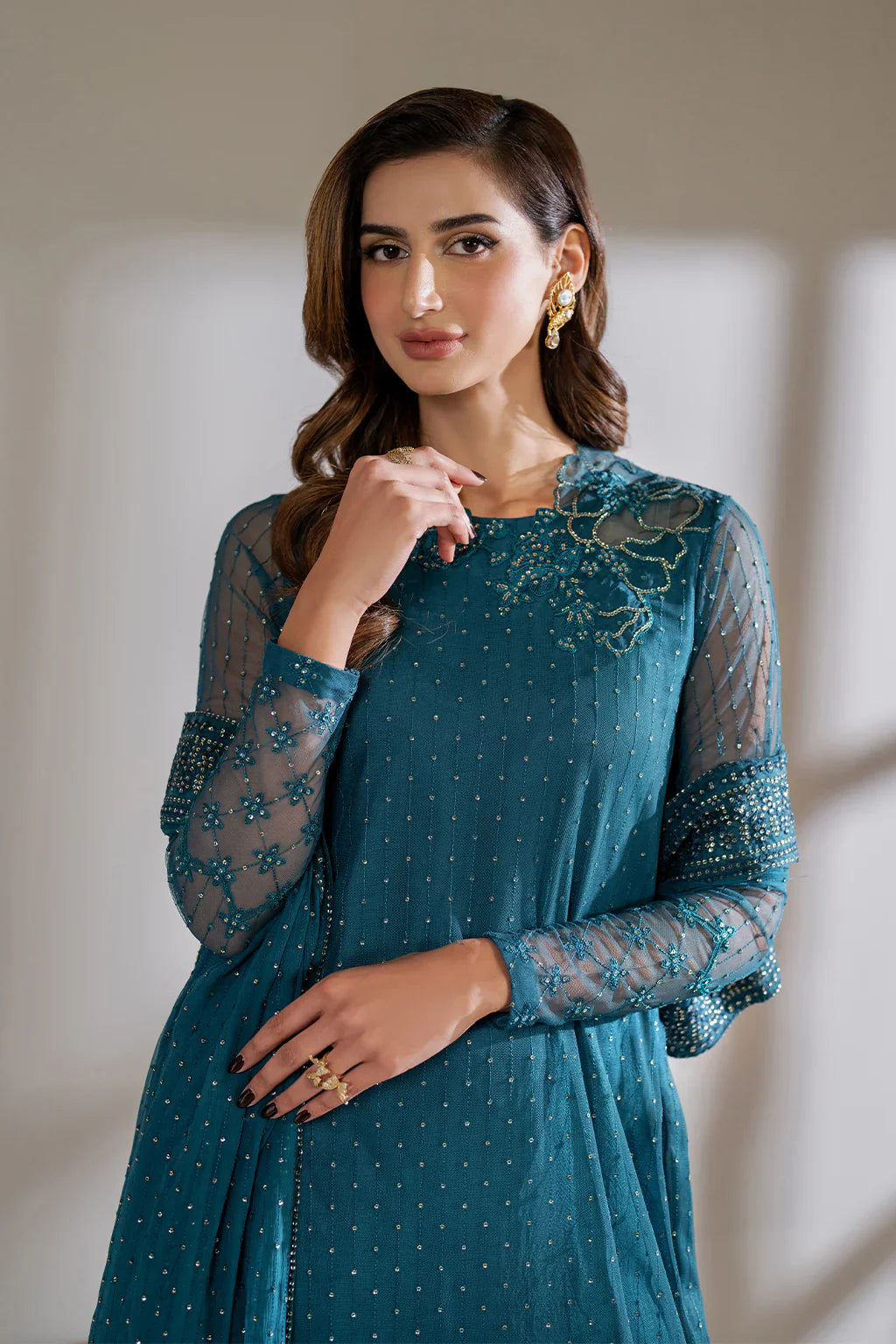 Iznik | Chinon Chiffon | CC-57 Embroidered Net - House Of Hania