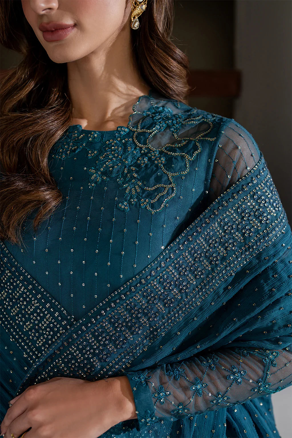 Iznik | Chinon Chiffon | CC-57 Embroidered Net - House Of Hania