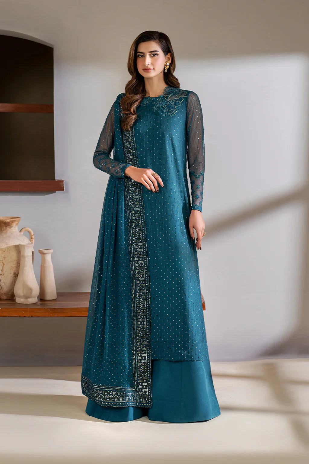 Iznik | Chinon Chiffon | CC-57 Embroidered Net - House Of Hania