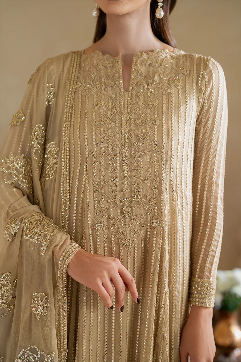 Iznik | Chinon Chiffon | CC-58 Embroidered Chiffon - House Of Hania