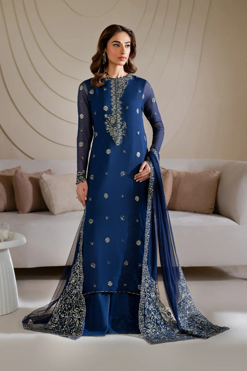 Iznik | Chinon Chiffon | CC-60 Embroidered Net - House Of Hania
