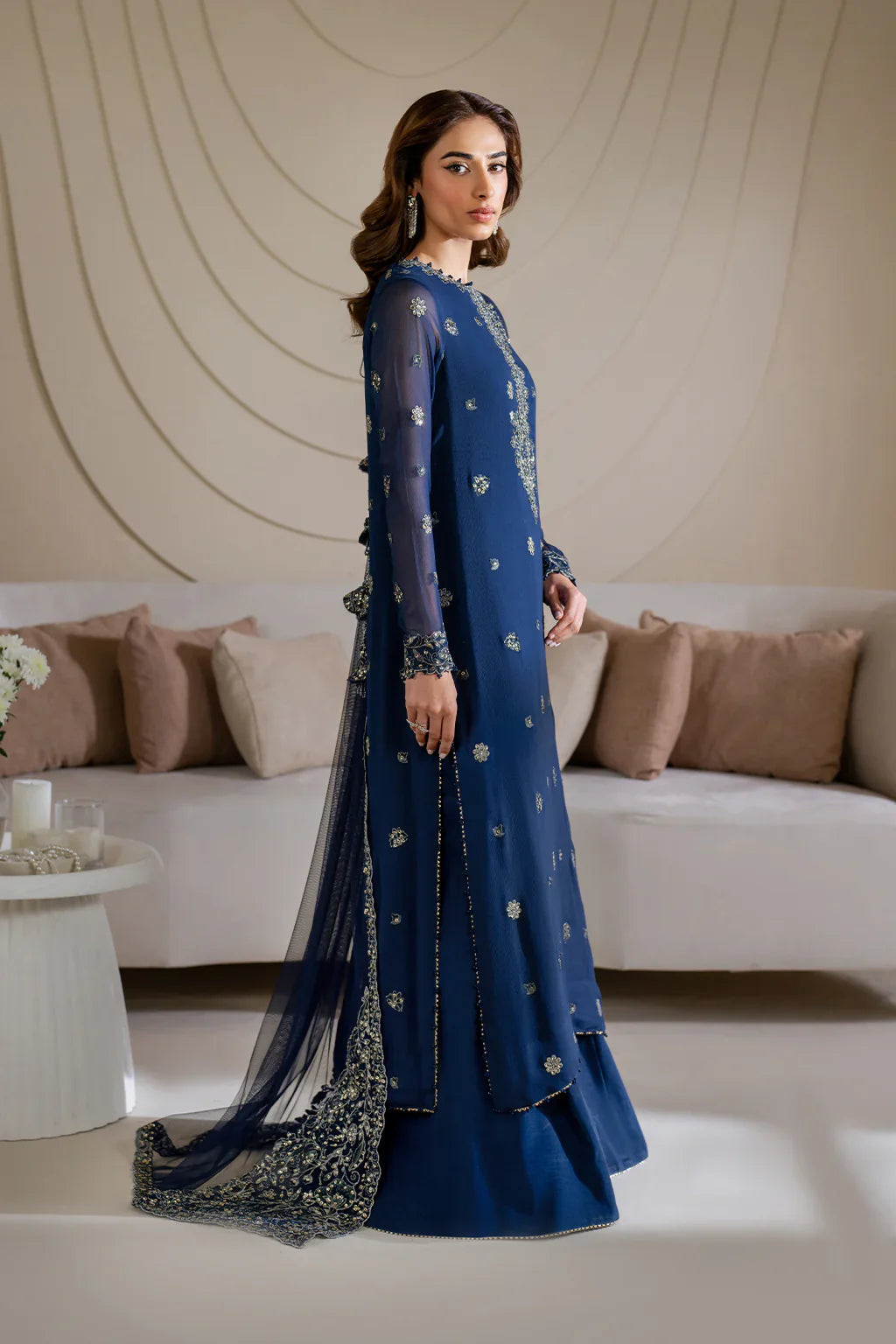 Iznik | Chinon Chiffon | CC-60 Embroidered Net - House Of Hania