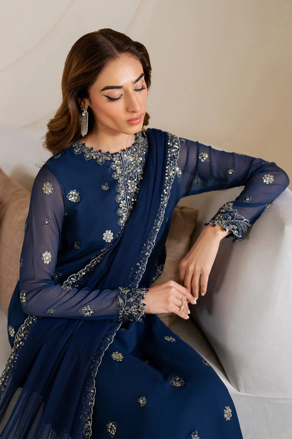 Iznik | Chinon Chiffon | CC-60 Embroidered Net - House Of Hania