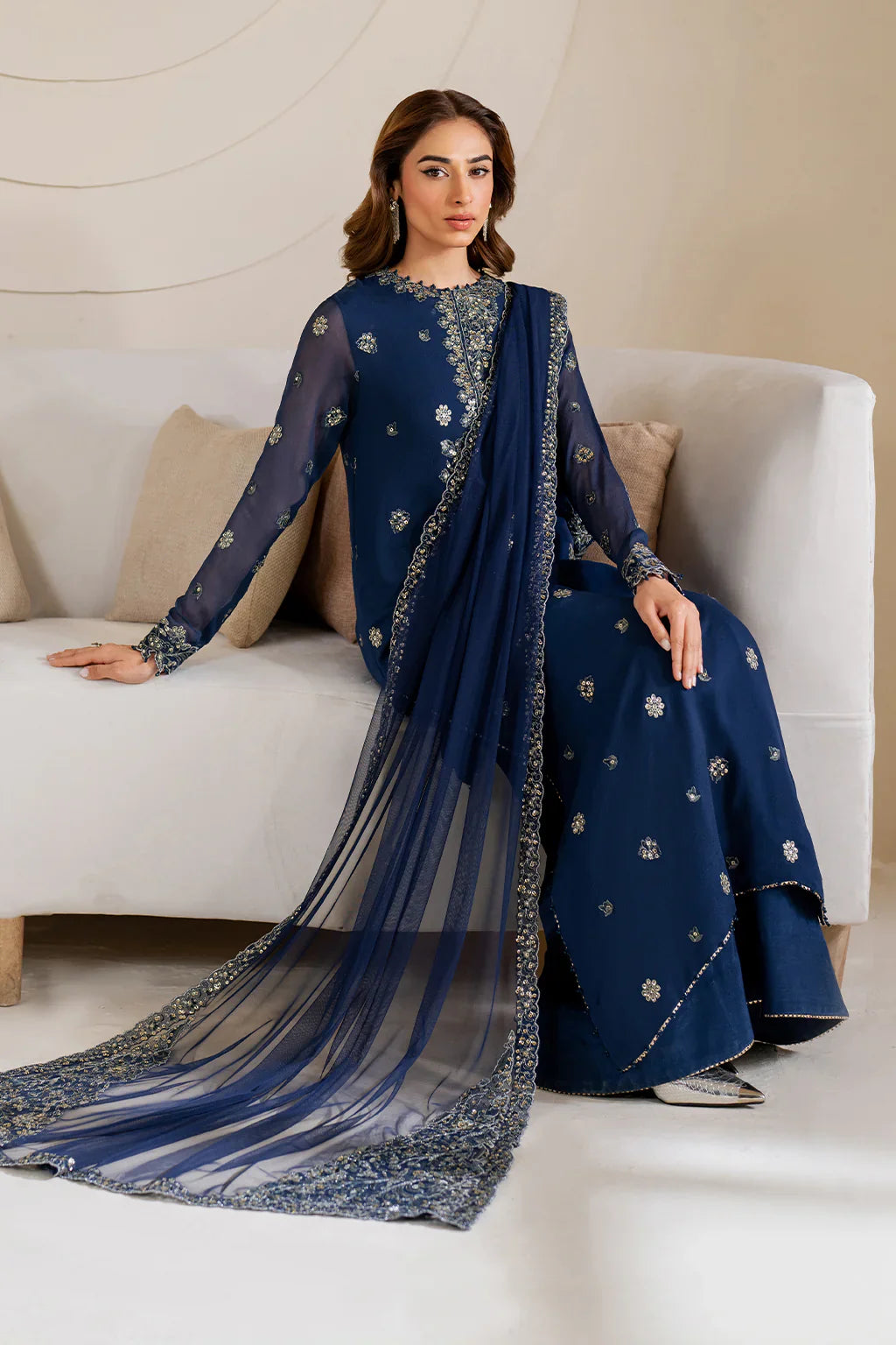 Iznik | Chinon Chiffon | CC-60 Embroidered Net - House Of Hania