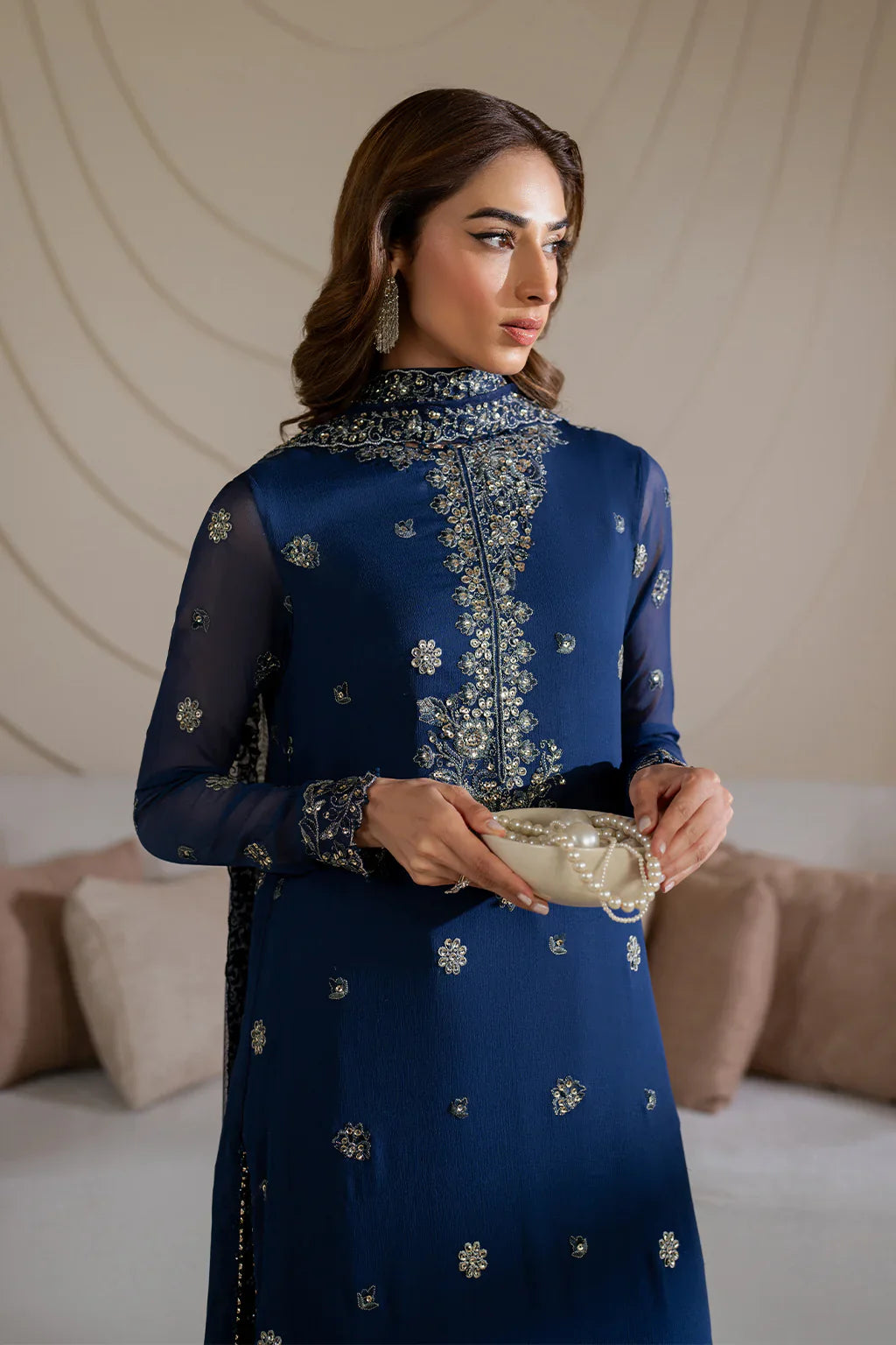 Iznik | Chinon Chiffon | CC-60 Embroidered Net - House Of Hania