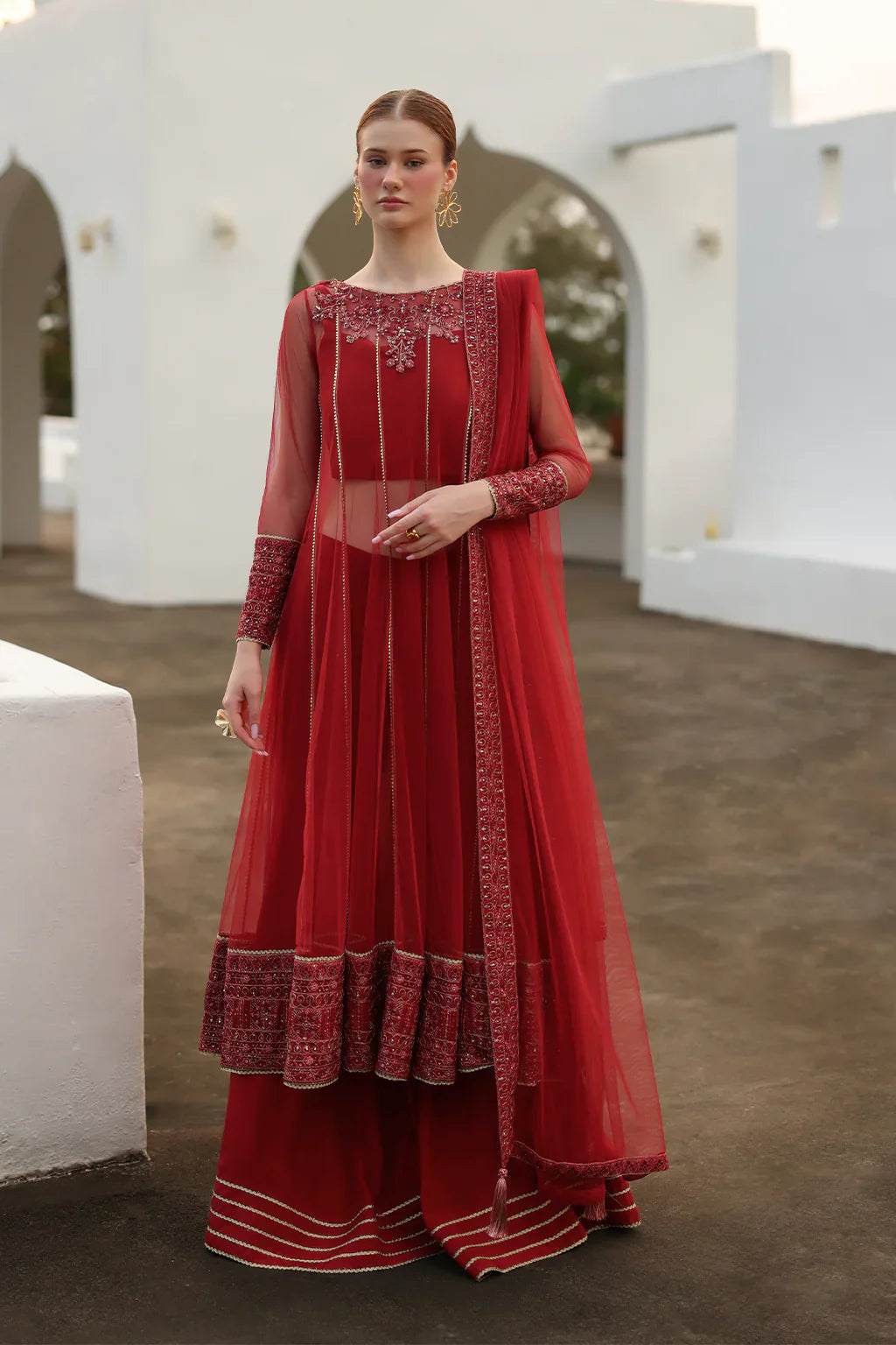 Iznik | Chinon Chiffon | CC-67 Embroidered Net - House Of Hania