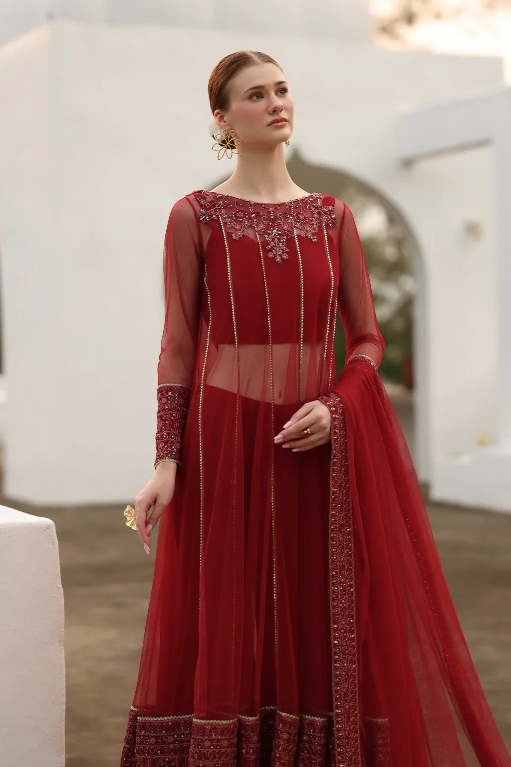 Iznik | Chinon Chiffon | CC-67 Embroidered Net - House Of Hania