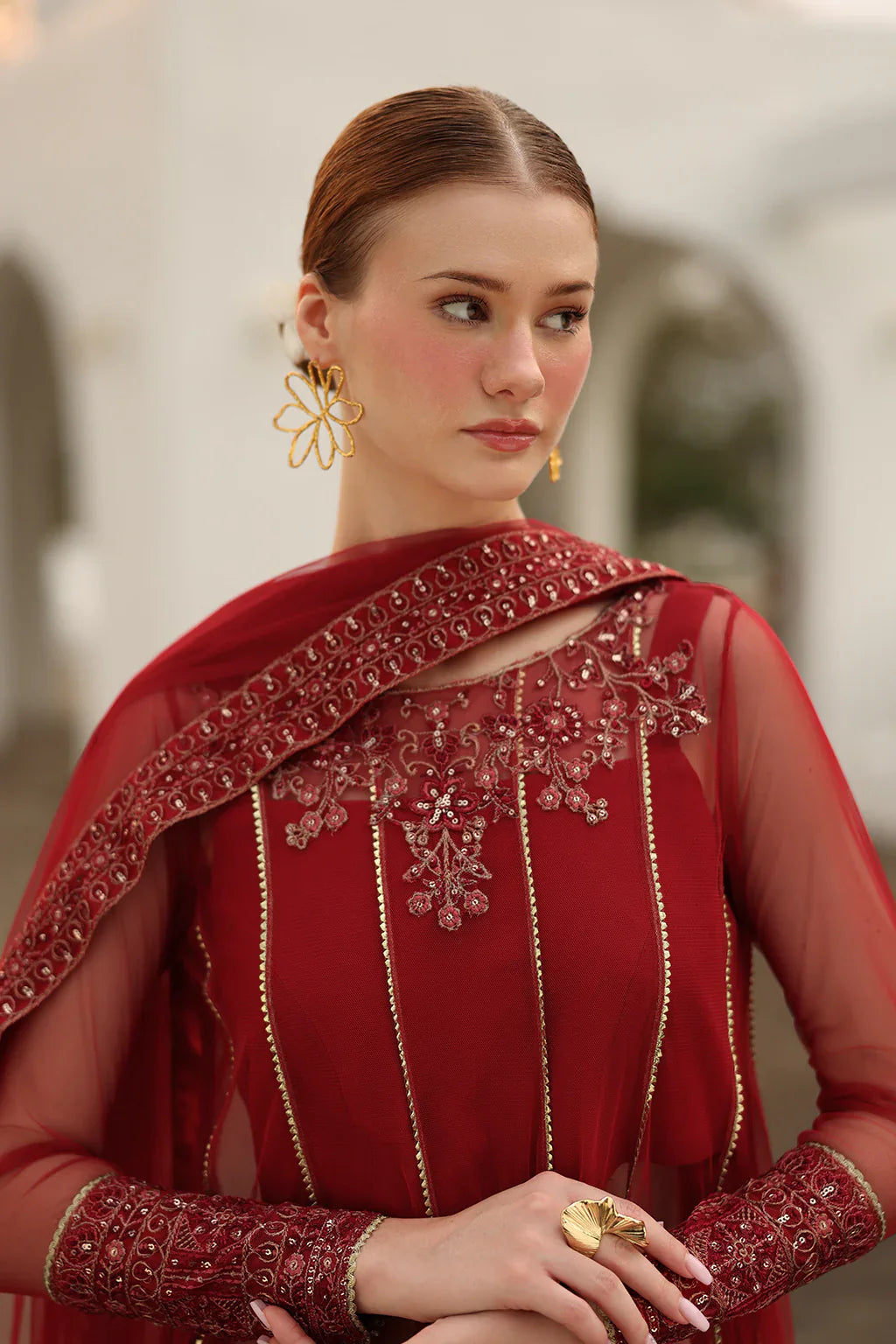 Iznik | Chinon Chiffon | CC-67 Embroidered Net - House Of Hania