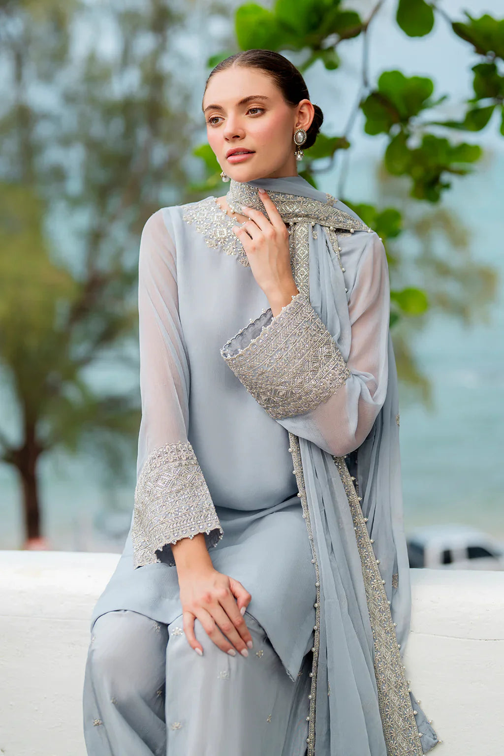Iznik | Chinon Chiffon | CC-70 Embroidered Chiffon - House Of Hania