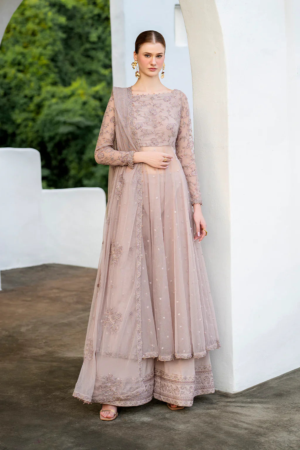 Iznik | Chinon Chiffon | CC-71 Embroidered Net - House Of Hania