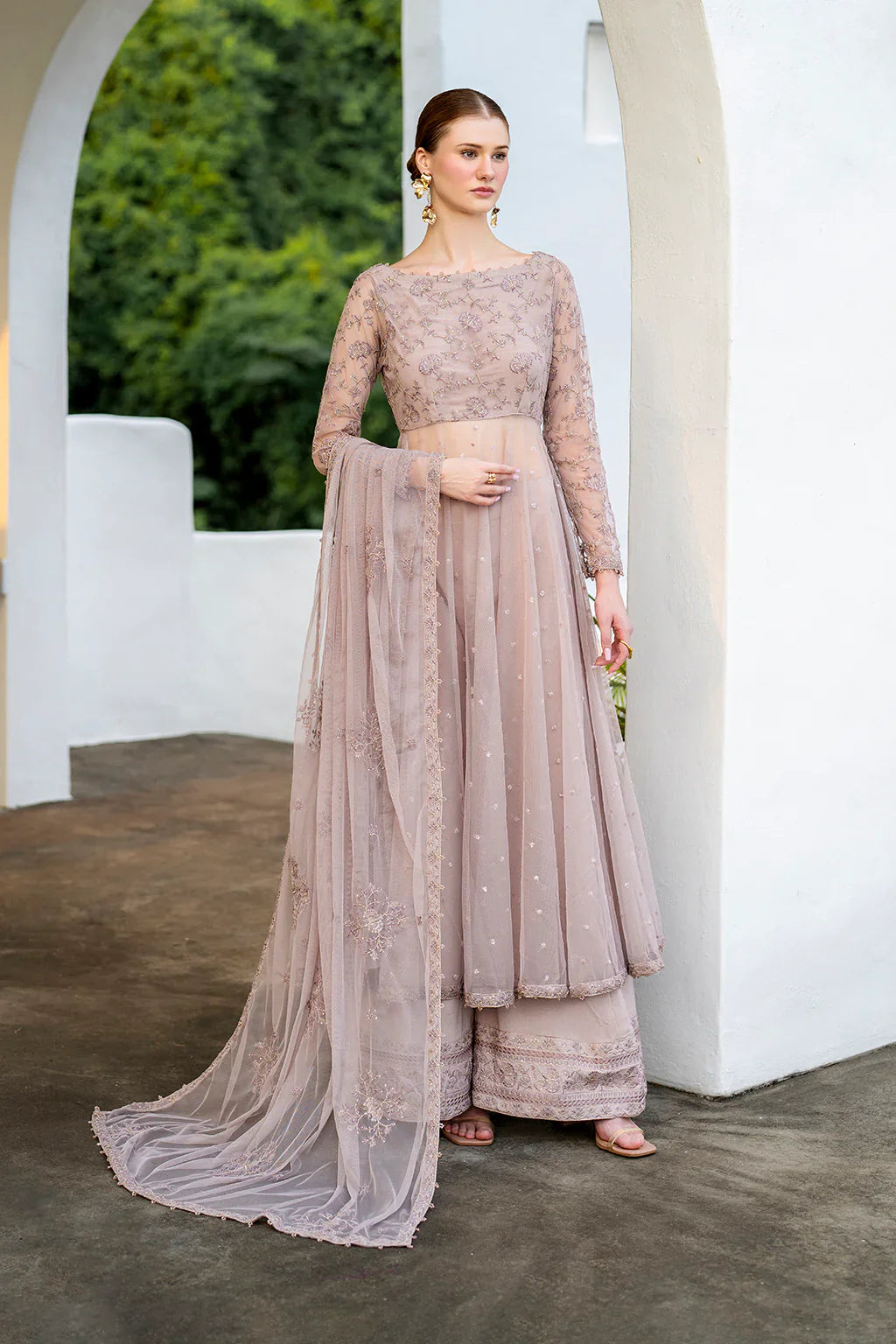 Iznik | Chinon Chiffon | CC-71 Embroidered Net - House Of Hania