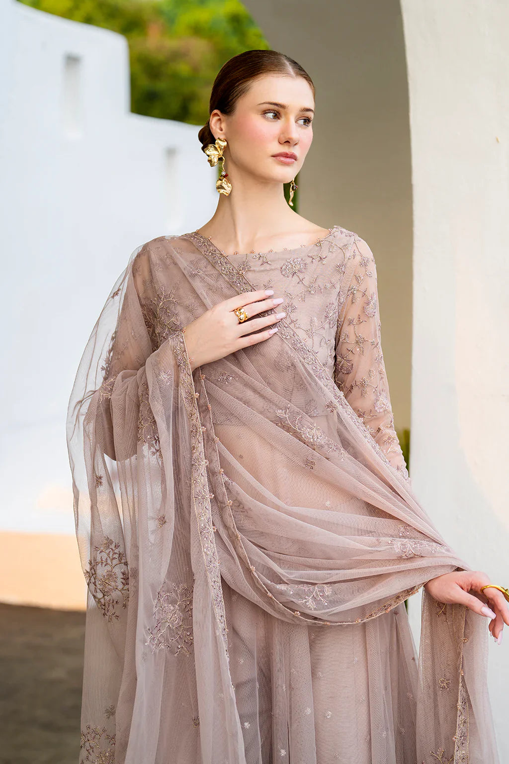 Iznik | Chinon Chiffon | CC-71 Embroidered Net - House Of Hania
