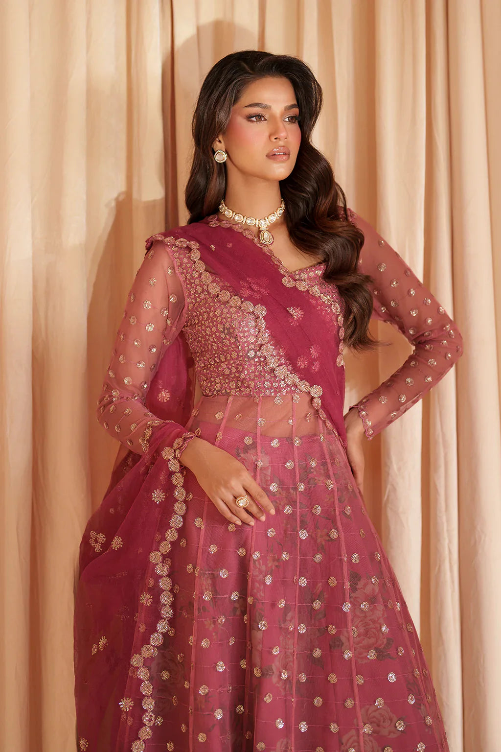Iznik | Chinon Chiffon | CC-72 Embroidered Net - House Of Hania