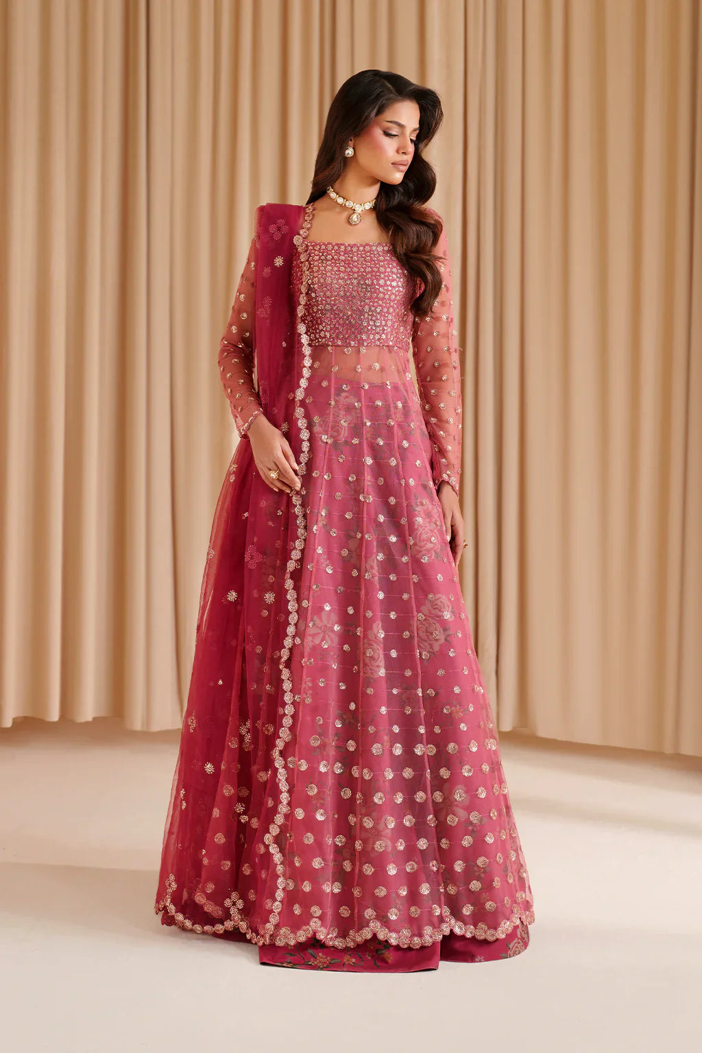 Iznik | Chinon Chiffon | CC-72 Embroidered Net - House Of Hania