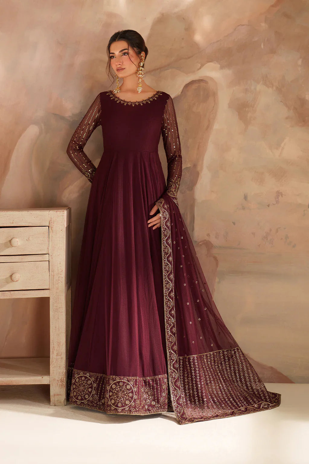 Iznik | Chinon Chiffon | CC-80 Embroidered Net - House Of Hania
