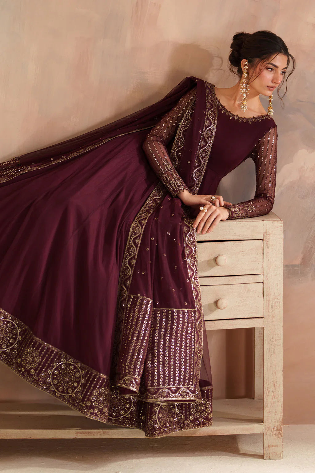 Iznik | Chinon Chiffon | CC-80 Embroidered Net - House Of Hania