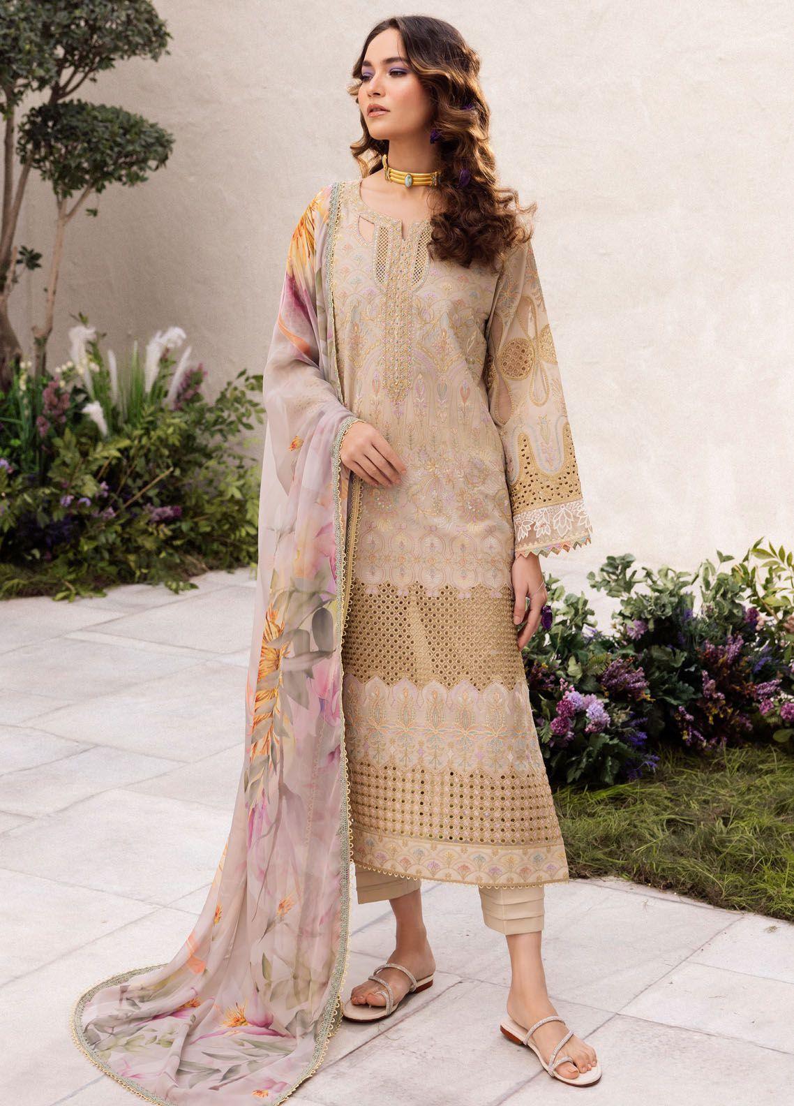 Iznik Dahlia Embroidered Luxury Lawn 3Pc Suit DL-03 CASCADE - House Of Hania