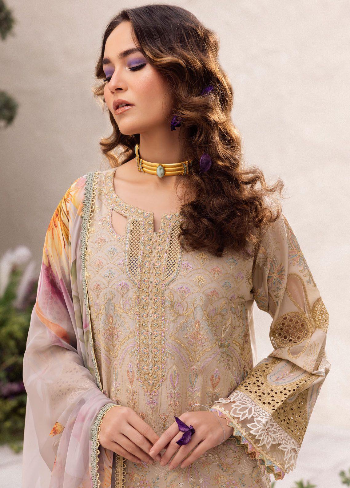 Iznik Dahlia Embroidered Luxury Lawn 3Pc Suit DL-03 CASCADE - House Of Hania