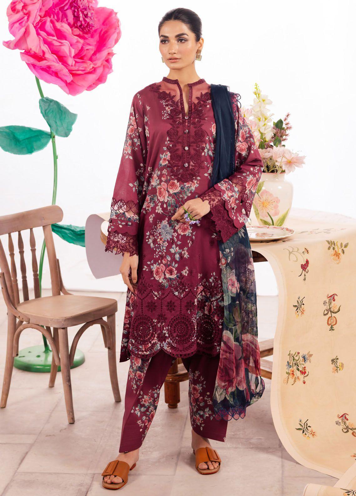 Iznik Dahlia Embroidered Luxury Lawn 3Pc Suit DL-11 SOLISTICE - House Of Hania