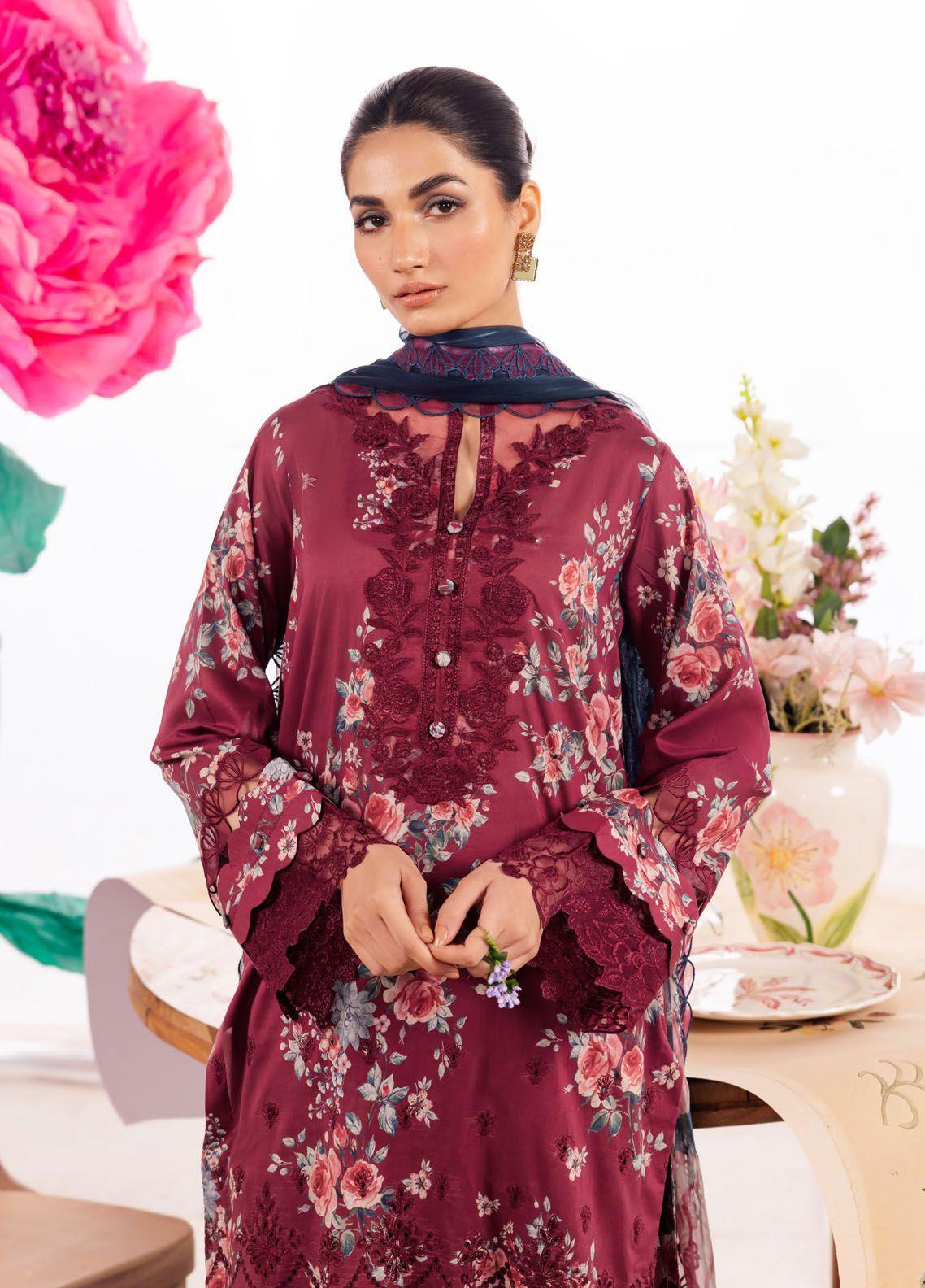 Iznik Dahlia Embroidered Luxury Lawn 3Pc Suit DL-11 SOLISTICE - House Of Hania