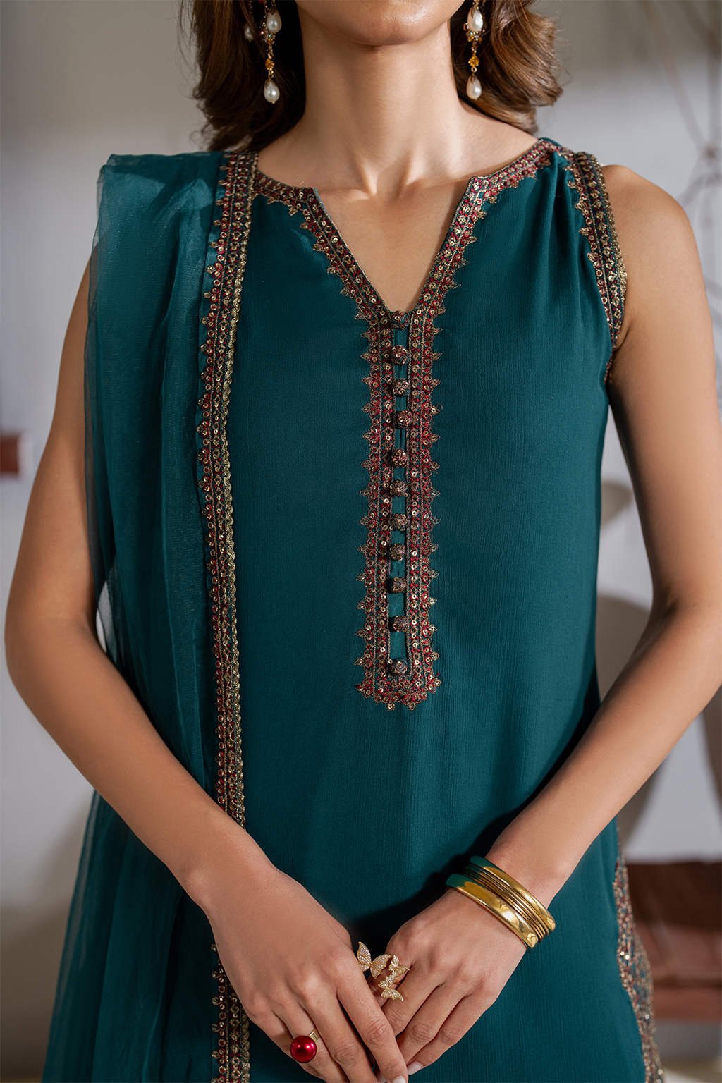 Iznik | Embroidered  Chiffon | CC-51 - House Of Hania