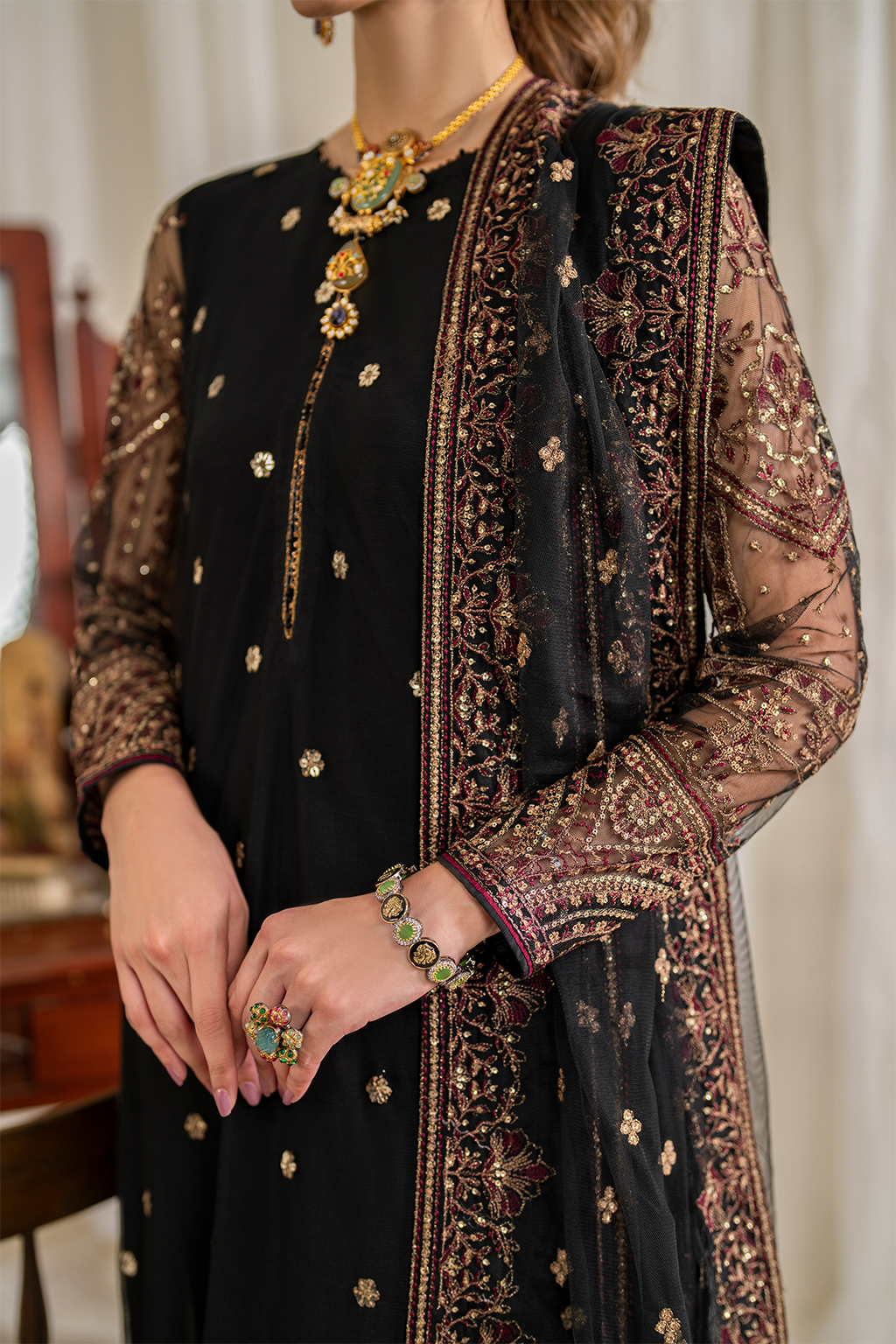Iznik | Exclusive Formals | UE-288 Embroidered Net - House Of Hania