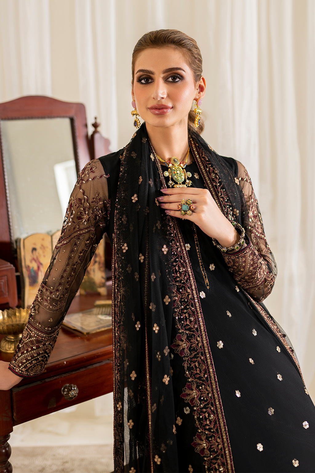 Iznik | Exclusive Formals | UE-288 Embroidered Net - House Of Hania