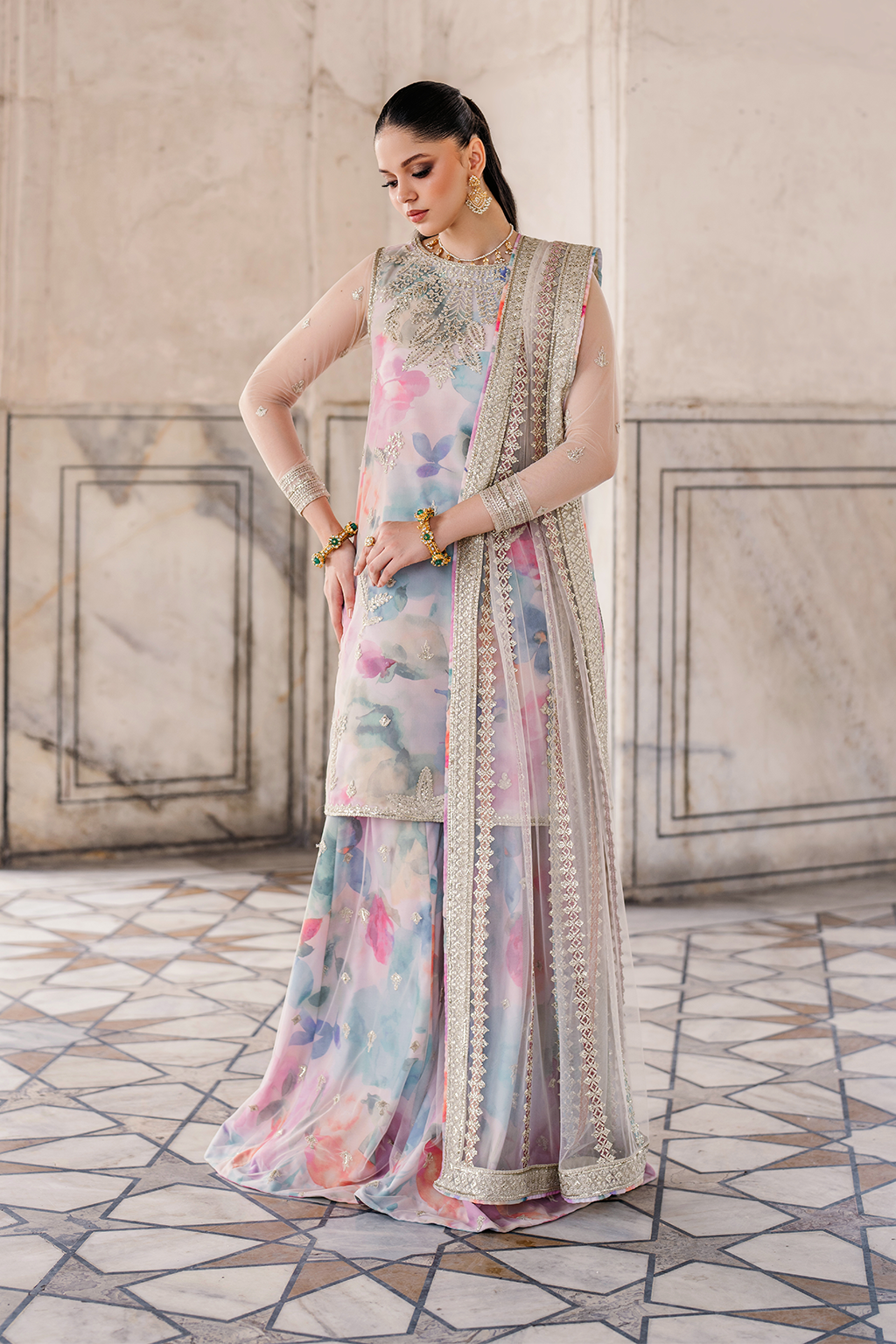 Iznik | Exclusive Formals | UE-312 Printed Georgette - House Of Hania