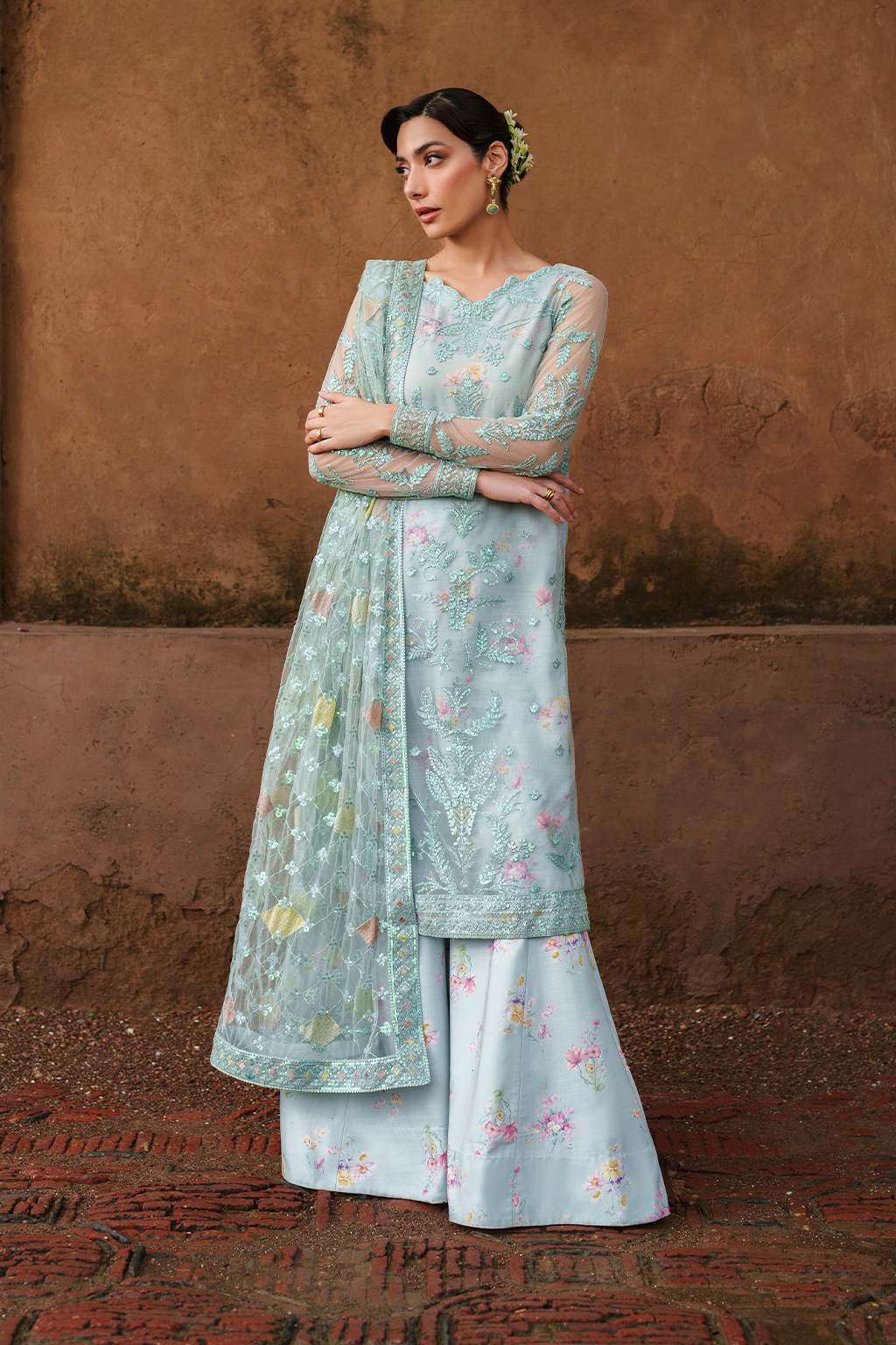 Iznik | Exclusive Formals | UE-535 Embroidered Net - House Of Hania