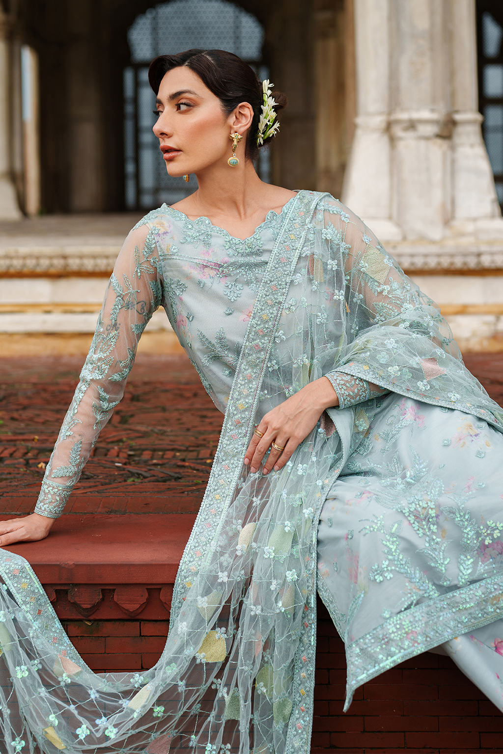 Iznik | Exclusive Formals | UE-535 Embroidered Net - House Of Hania