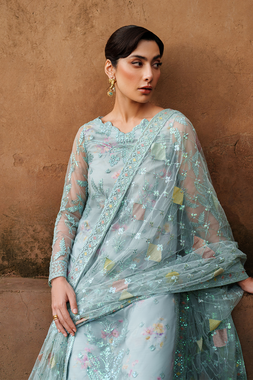 Iznik | Exclusive Formals | UE-535 Embroidered Net - House Of Hania