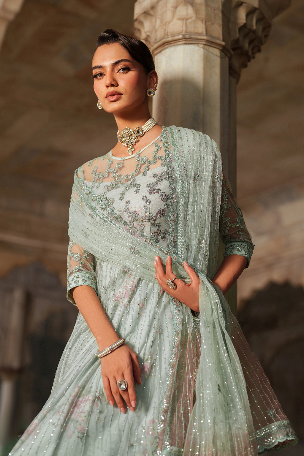 Iznik | Exclusive Formals | UE-553 Embroidered Net - House Of Hania