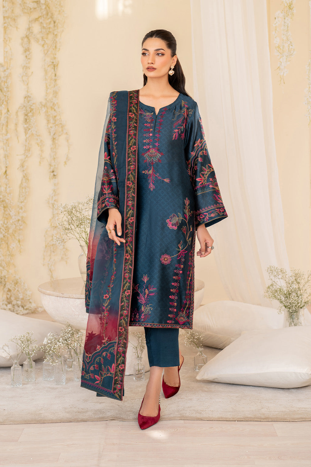 Iznik | Festive Formal | UE-379 Embroidered Pure silk - House Of Hania