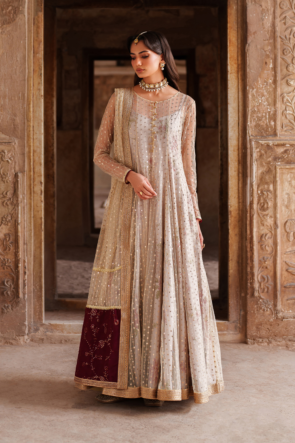 Iznik | Festive Formal | UE-548 Embroidered Net - House Of Hania