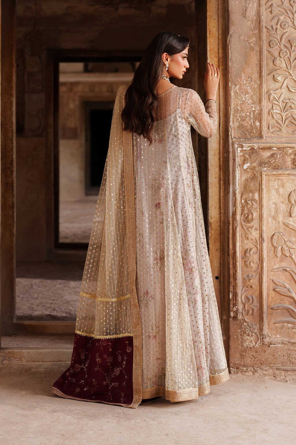 Iznik | Festive Formal | UE-548 Embroidered Net - House Of Hania