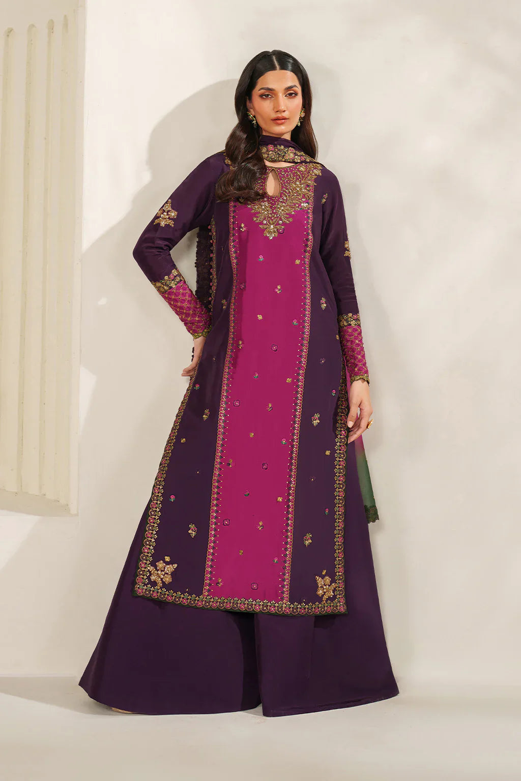 Iznik | Festive Formals | UE-611 Embroidered Ramen Silk - House Of Hania