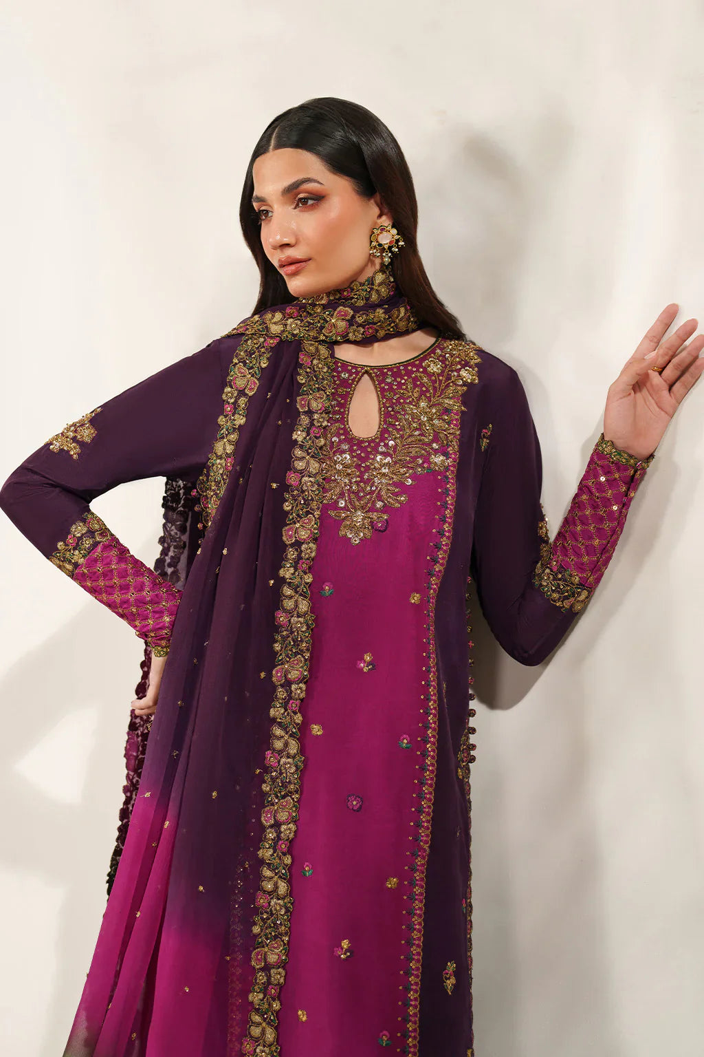 Iznik | Festive Formals | UE-611 Embroidered Ramen Silk - House Of Hania