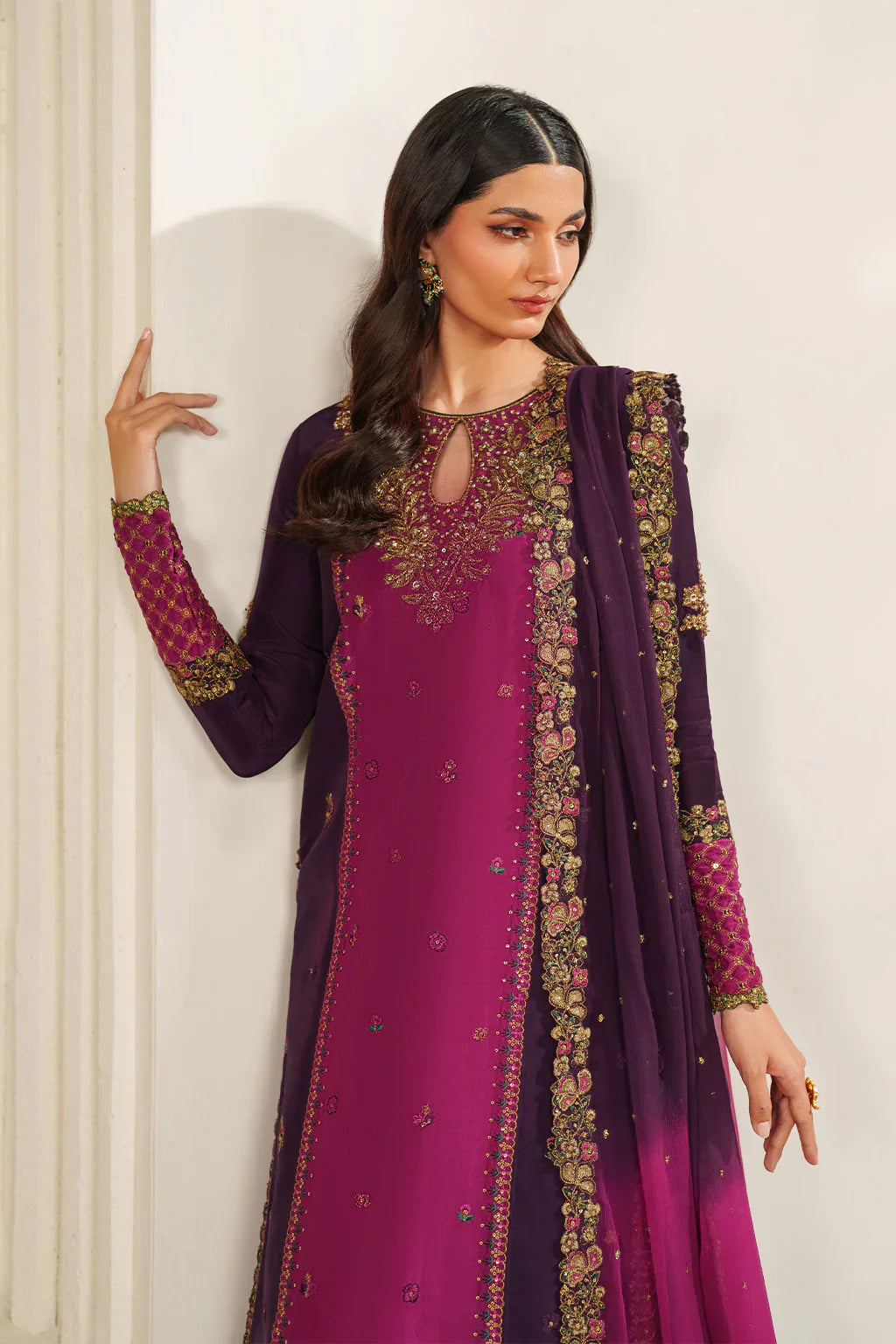 Iznik | Festive Formals | UE-611 Embroidered Ramen Silk - House Of Hania
