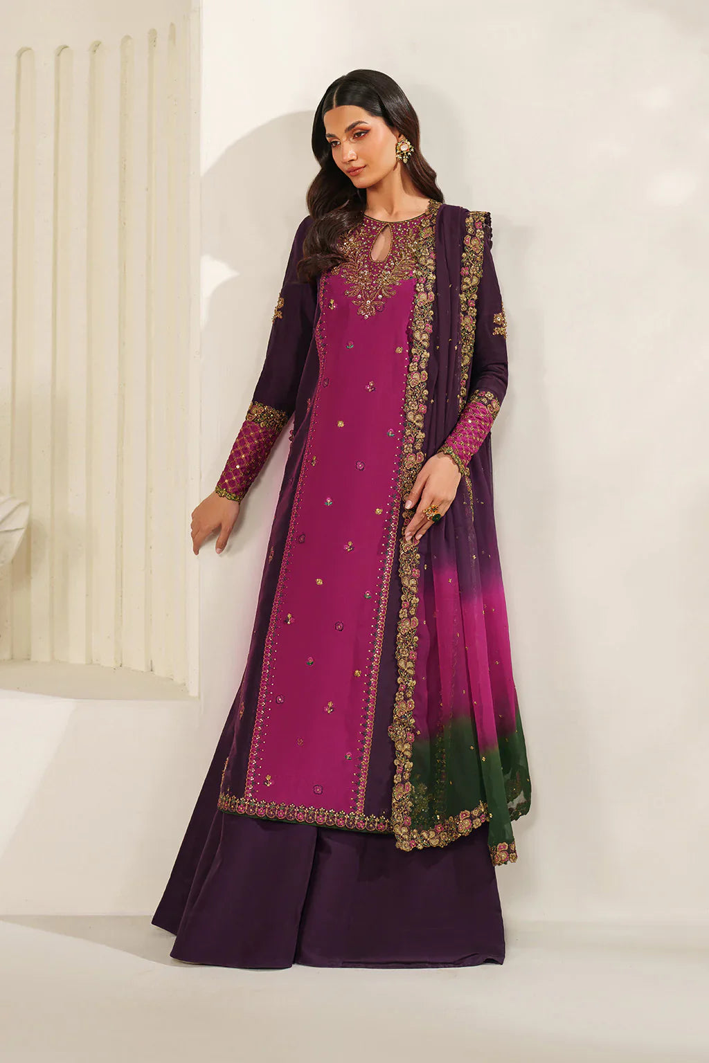 Iznik | Festive Formals | UE-611 Embroidered Ramen Silk - House Of Hania