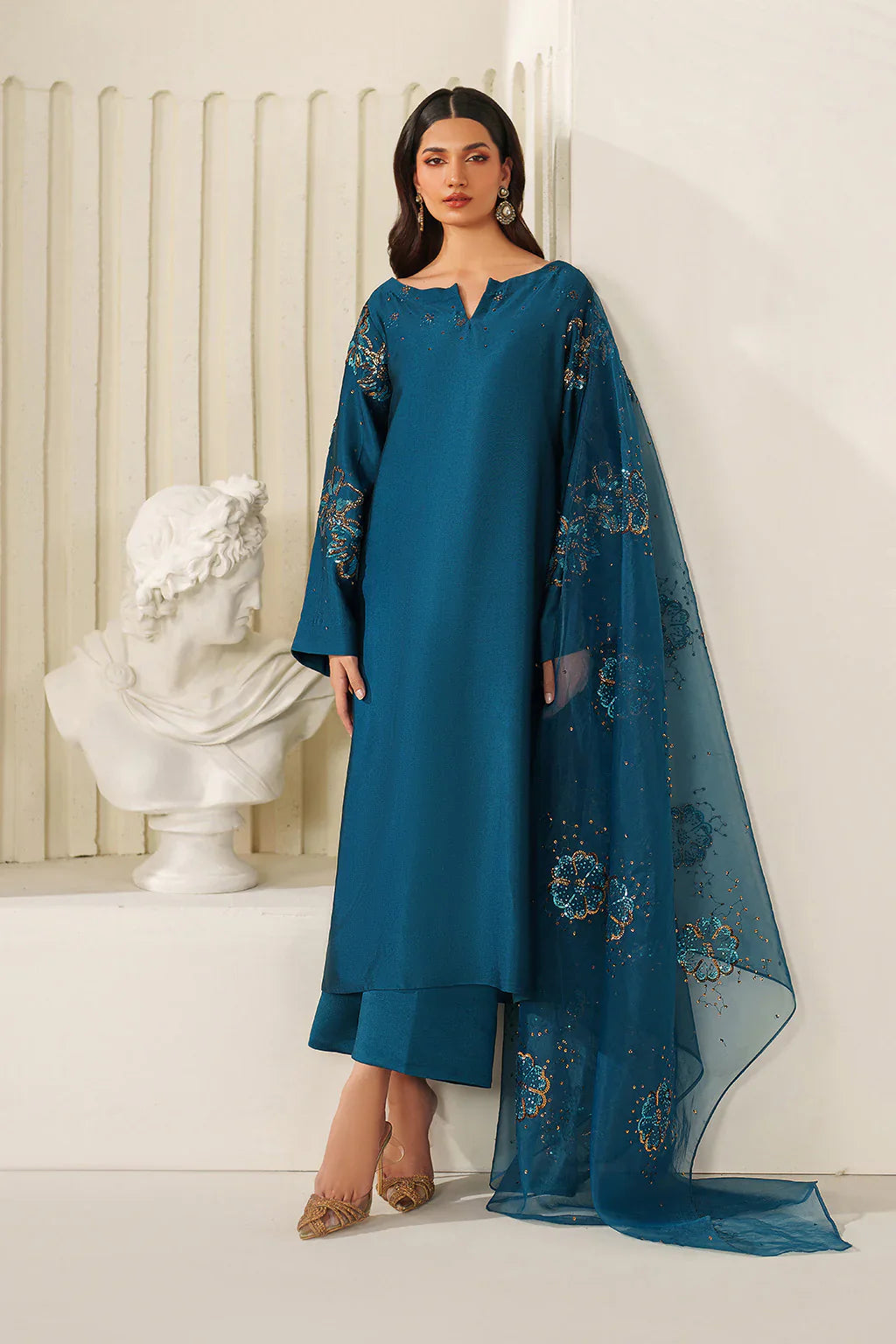 Iznik | Festive Formals | UE-616 Embroidered Ramen Silk - House Of Hania