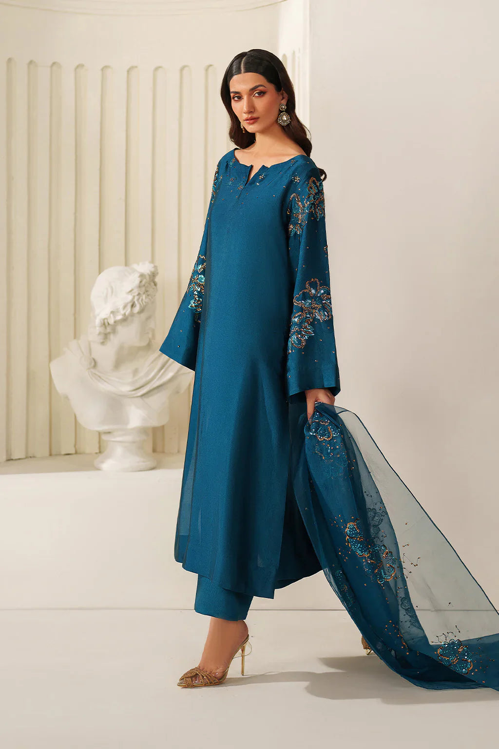 Iznik | Festive Formals | UE-616 Embroidered Ramen Silk - House Of Hania