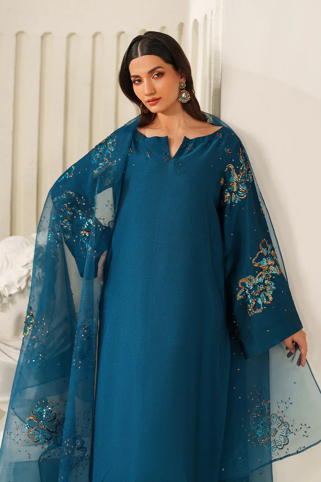 Iznik | Festive Formals | UE-616 Embroidered Ramen Silk - House Of Hania