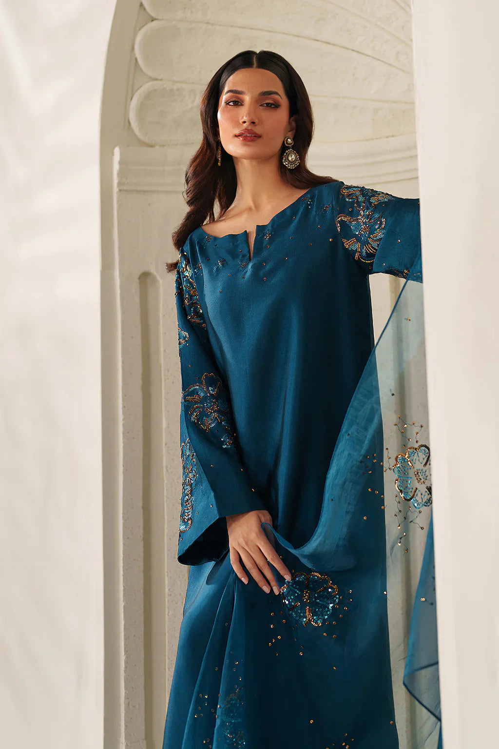 Iznik | Festive Formals | UE-616 Embroidered Ramen Silk - House Of Hania