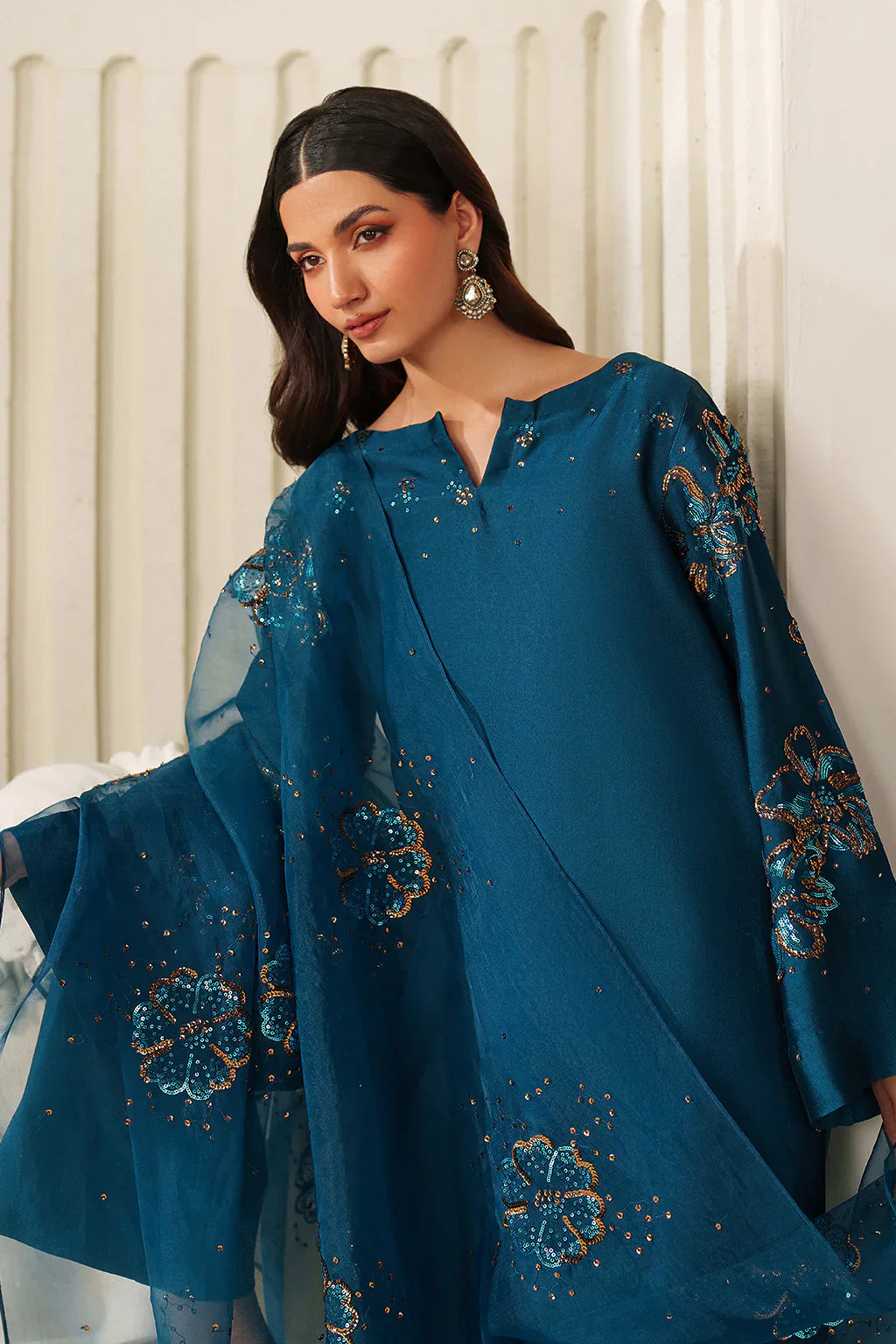 Iznik | Festive Formals | UE-616 Embroidered Ramen Silk - House Of Hania